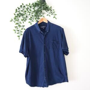 CONSTRUCT Men's Indigo Blue Short Sleeve Button Front Collared Shirt Size XL